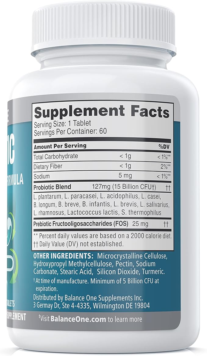 Probiotic, Daily Probiotics for Women & Men, Shelf Stable, 15 Billion CFUs with Prebiotics, 12 Strains, Lactobacillus Plantarum Acidophilus & Paracasei, 60 Time-Release Tablets