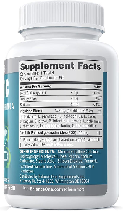 Probiotic, Daily Probiotics for Women & Men, Shelf Stable, 15 Billion CFUs with Prebiotics, 12 Strains, Lactobacillus Plantarum Acidophilus & Paracasei, 60 Time-Release Tablets