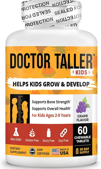 NuBest Doctor Taller Kids - Kids Multivitamins, Toddler Vitamins - Support Healthy, Immunity and Bone Strength for Ages 2 to 9 - Grape Flavor - 60 Vegan Chewable Tablets | 1 Month Supply