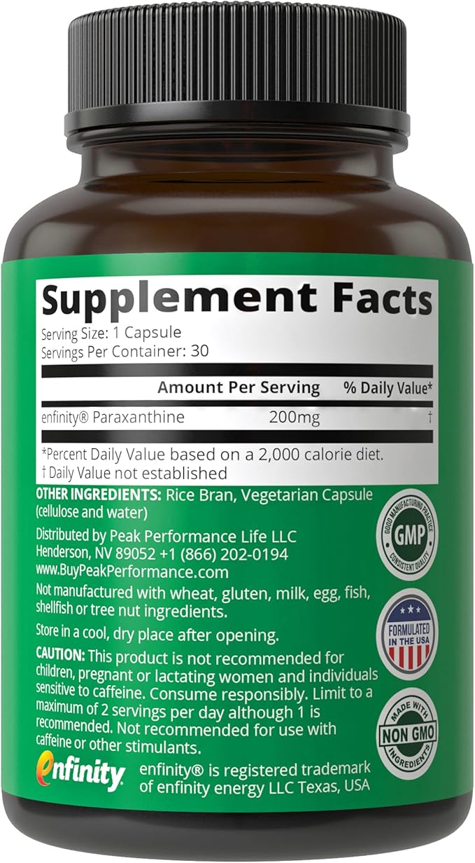 Paraxanthine Capsules for Clean, Jitter Free Energy. Enfinity Paraxanthine Supplement. Known for Focus, Concentration, and Productivity. Plus Great for A Pre Workout. for Men & Women. Nootropic Pills