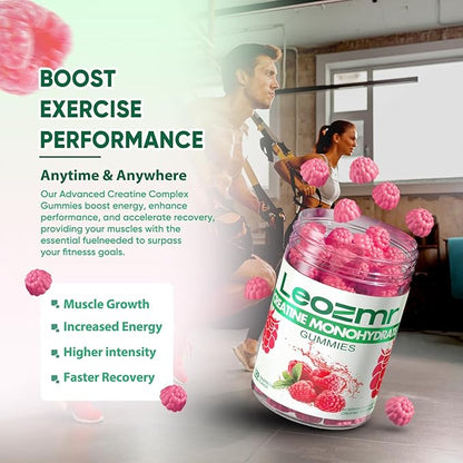 Creatine Monohydrate Gummies for Men & Women-5g of Creatine Monohydrate per Serving - Sugar Free,Vegan, Raspberry Flavor, 120 Count