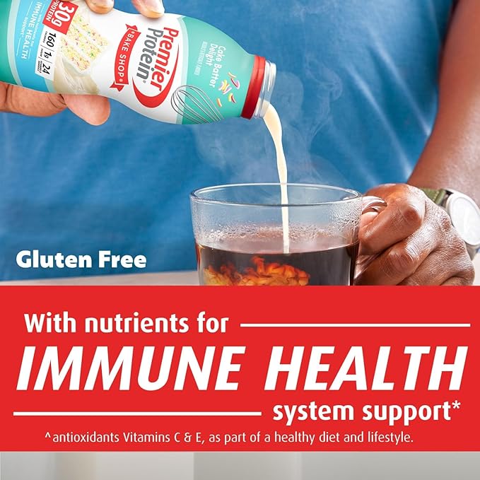 Premier Protein Shake, Cake Batter, 30g Protein, 1g Sugar, 24 Vitamins & Minerals, Nutrients to Support Immune Health, 11.5 Fl Oz, 12 Count