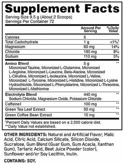Optimum Nutrition Essential AMIN.O Energy & Electrolytes - Energy, Focus & Post-Workout Muscle Recovery - Watermelon Pre-Workout Electrolyte Powder Drink - Watermelon Splash, 1.51 lb (72 Servings)