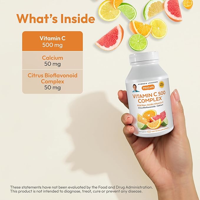 Andrew Lessman Vitamin C 500 Complex 720 Capsules – Non-Acidic Vitamin C Plus Citrus Bioflavonoids for Immune System and Anti-Oxidant Support, No Stomach Upset, Small Easy to Swallow Capsules