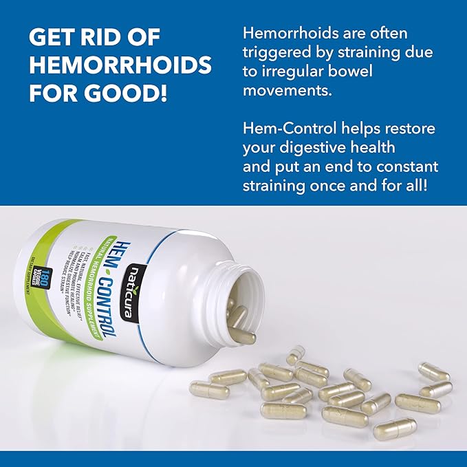 Hem-Control - Fast Effective Hemorrhoid Treatment Supplement - Powerful Formula to Promote Symptom Relief, Shrinking of Hemorrhoids, Ease Discomfort - 180 Vegan Capsules - Made in USA