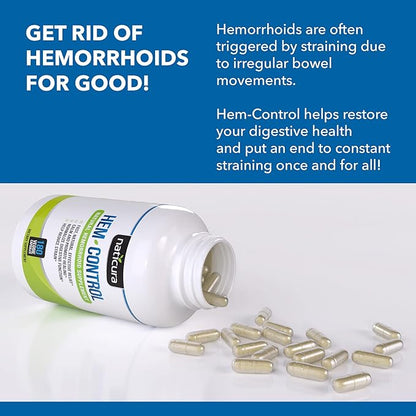 Hem-Control - Fast Effective Hemorrhoid Treatment Supplement - Powerful Formula to Promote Symptom Relief, Shrinking of Hemorrhoids, Ease Discomfort - 180 Vegan Capsules - Made in USA