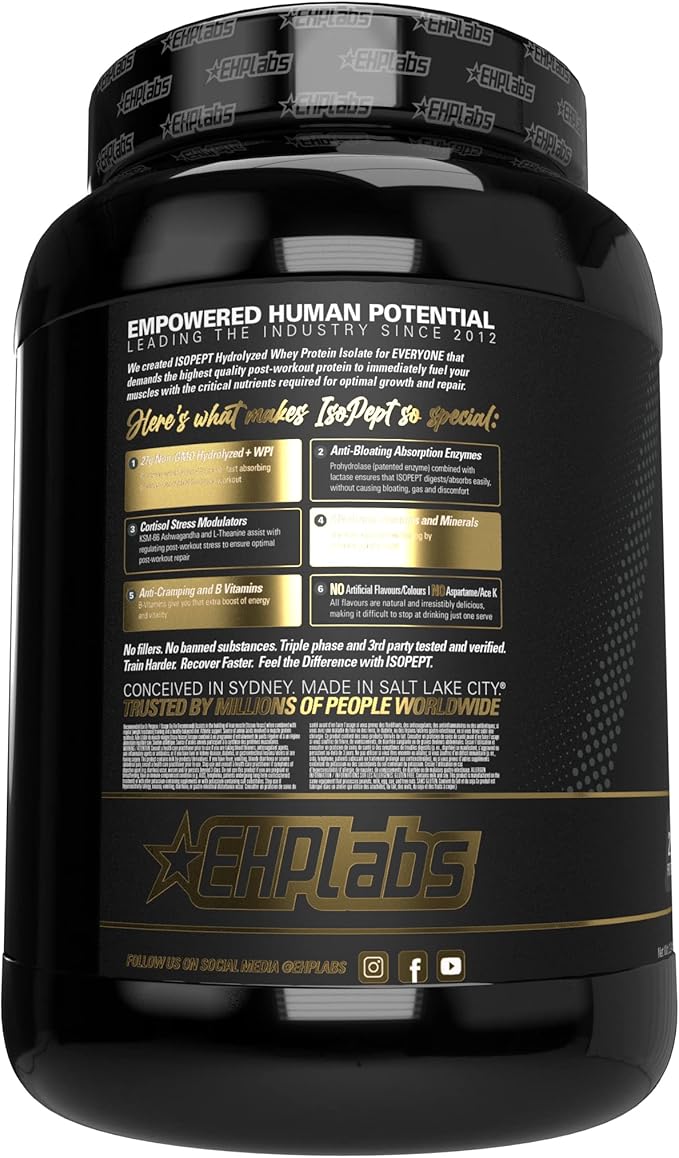 IsoPept Hydrolyzed Whey Protein Powder by EHPlabs - 100% Whey Protein Isolate & Hydrolysate, 27g of Protein, Non-GMO, Gluten Free, Fast Absorbing, Easy Digesting, 27 Serves (Chocolate Decadence)