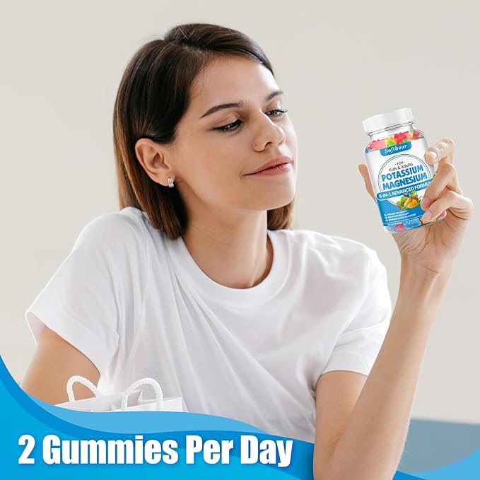 softbear Potassium Gummies for Adults, High Absorption Potassium Magnesium Supplement with Vitamin B6 CoQ10 for Leg Cramps & Muscle Health Sugar-Free Vegan Mixed Fruit Flavor 60 Gummies