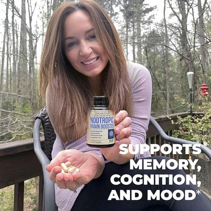 Nootropics Brain Support Supplement - Nootropic Brain Booster for Improved Focus, Concentration & Memory. Brain Nootropic for Brain Health, Mood & Energy Support. Non-GMO. Made in the USA. 60 Capsules