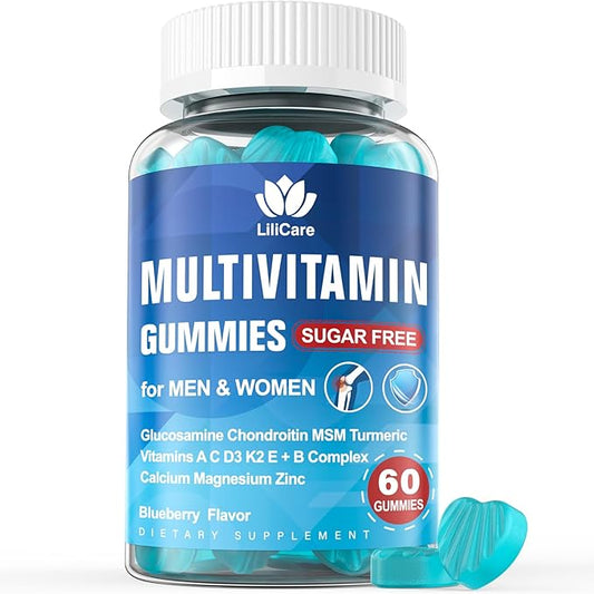 Sugar Free Multivitamin for Men & Women 50 Plus with Glucosamine Chondroitin MSM, Multivitamin Gummies Senior Multi Vitamin D3 K2 & A C E, B Complex, Algae Calcium Magnesium for Bone & Immune Support