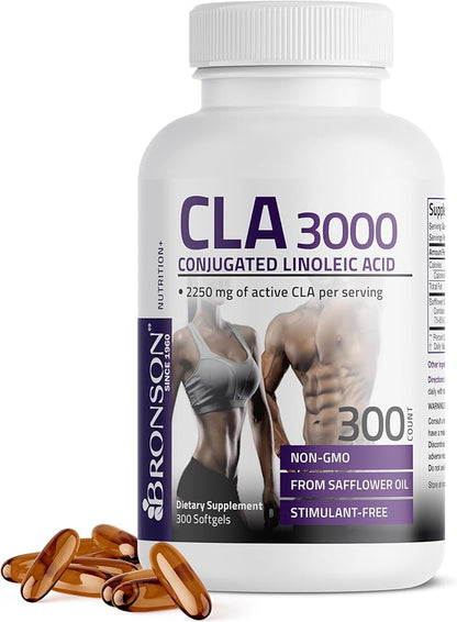 Bronson CLA 3000 Extra High Potency Supports Healthy Weight Management Lean Muscle Mass Non-Stimulating Conjugated Linoleic Acid 300 Softgels