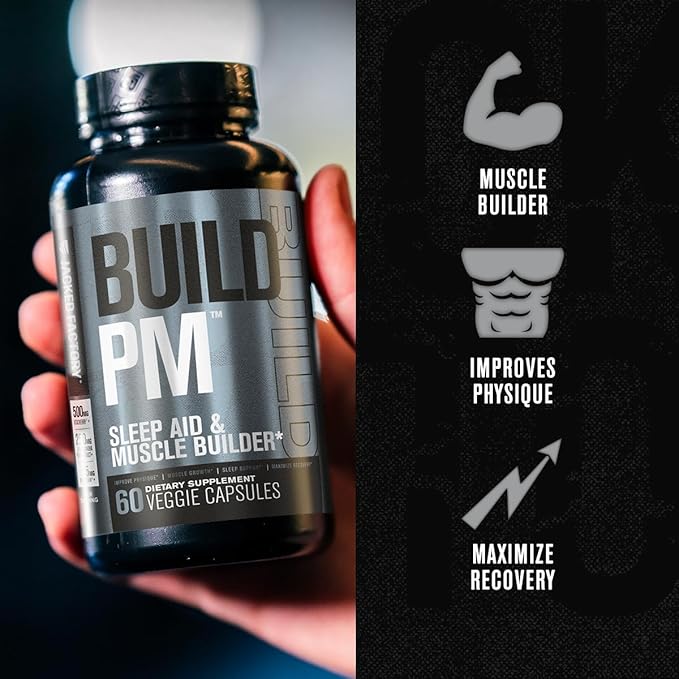 Jacked Factory Build PM Night Time Muscle Builder & Sleep Aid - Post Workout Recovery & Sleep Support Supplement w/VitaCherry Tart Cherry, Ashwagandha, & Melatonin - 60 Natural Veggie Pills