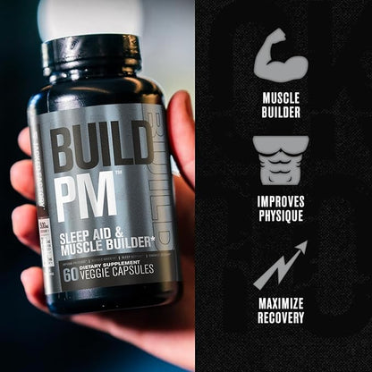Jacked Factory Build PM Night Time Muscle Builder & Sleep Aid - Post Workout Recovery & Sleep Support Supplement w/VitaCherry Tart Cherry, Ashwagandha, & Melatonin - 60 Natural Veggie Pills
