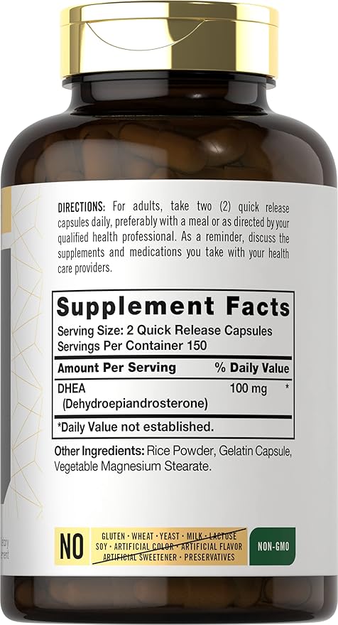 Carlyle DHEA 100mg Supplement | 300 Capsules | Non-GMO & Gluten Free