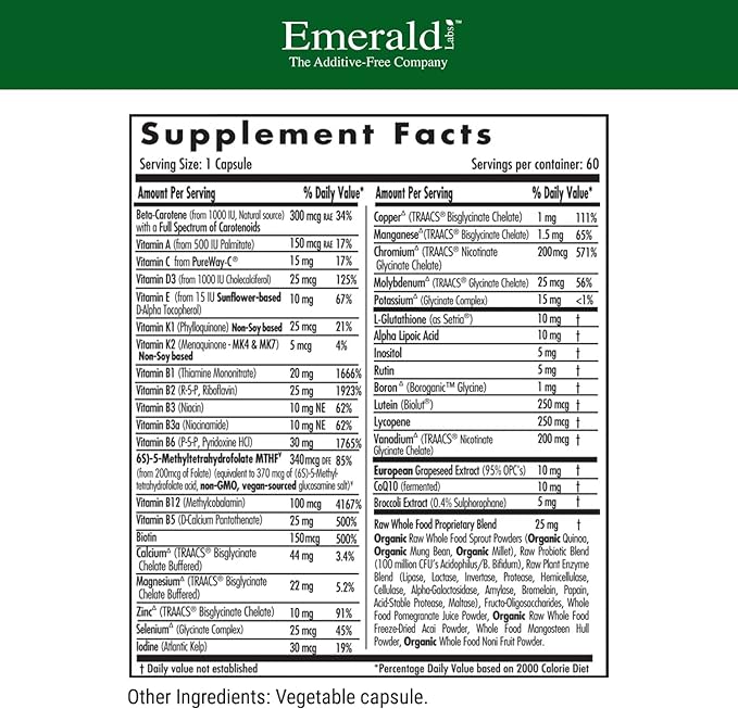 EMERALD LABS Women's 45+ 1-Daily Multi - Complete Multivitamin for Comprehensive Support, Bone & Heart Health* - Designed for Women 45+ - Gluten-Free & Vegetarian- 60 Vegetable Capsules