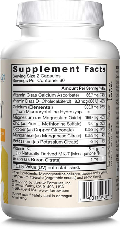 Jarrow Formulas BoneUp - 120 Capsules - 60 Servings - For Bone Support & Skeletal Nutrition - Includes Naturally Derived Vitamin D3, K2 (as MK-7) & 1000 mg Calcium - Gluten Free - Non-GMO