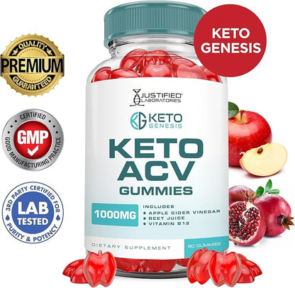 (3 Pack) Keto Genesis Keto ACV Gummies Advanced Formula 1000MG Keto Genesis Keto Gummies Apple Cider Vinegar Formulated with Pomegranate Beet Juice Powder B12 Vegan Non GMO 180 Gummys