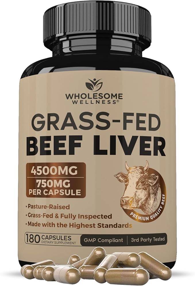 Grass Fed Desiccated Beef Liver Capsules (180 Pills, 750mg Each) - Natural Iron, Vitamin A, B12 for Energy - Humanely Pasture Raised Undefatted in New Zealand Without Hormones or Chemicals