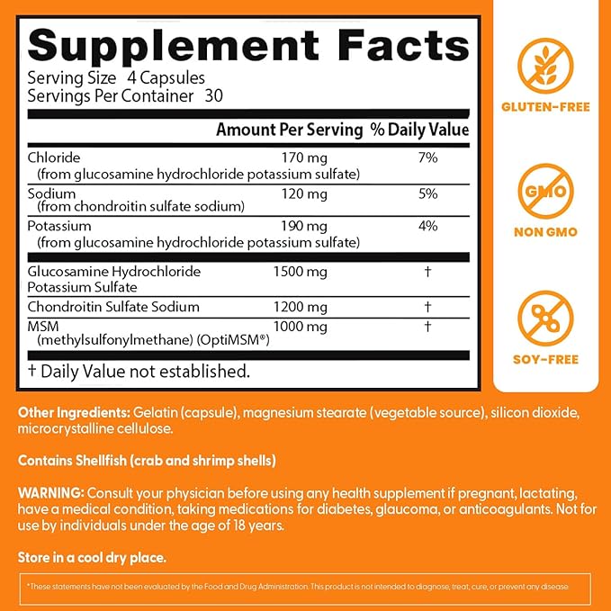 Doctor's Best Glucosamine Chondroitin Msm with OptiMSM Capsules, Supports Healthy Joint Structure, Function & Comfort, Non-GMO, Gluten Free, Soy Free, 120 Count (Pack of 1)