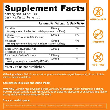 Doctor's Best Glucosamine Chondroitin Msm with OptiMSM Capsules, Supports Healthy Joint Structure, Function & Comfort, Non-GMO, Gluten Free, Soy Free, 120 Count (Pack of 1)