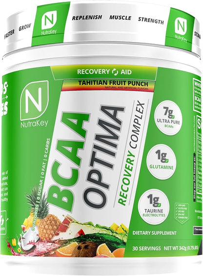 NutraKey BCAA Optima Post Workout Recovery Complex, No Sugar, No Carb, Recovery Aid, Fruit Punch
