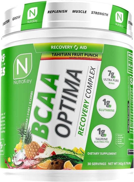 NutraKey BCAA Optima Post Workout Recovery Complex, No Sugar, No Carb, Recovery Aid, Fruit Punch