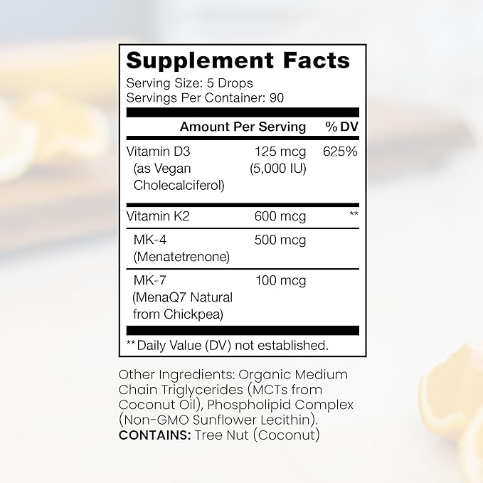 Pure Therapro Rx Vegan Vitamin D3 + K2 Liposomal Supplement | 90 Servings | Maximum Absorption Liquid Vitamins D3 5000 IU and K2-10 for Men and Women - 10 mL