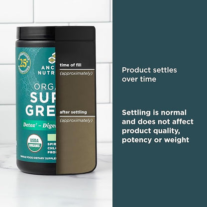 Ancient Nutrition SuperGreens Powder with Probiotics, Organic Peppermint Flavor Greens, Made from Real Fruits, Vegetables and Herbs, Digestive and Energy Support, 25 Servings, 7.23oz