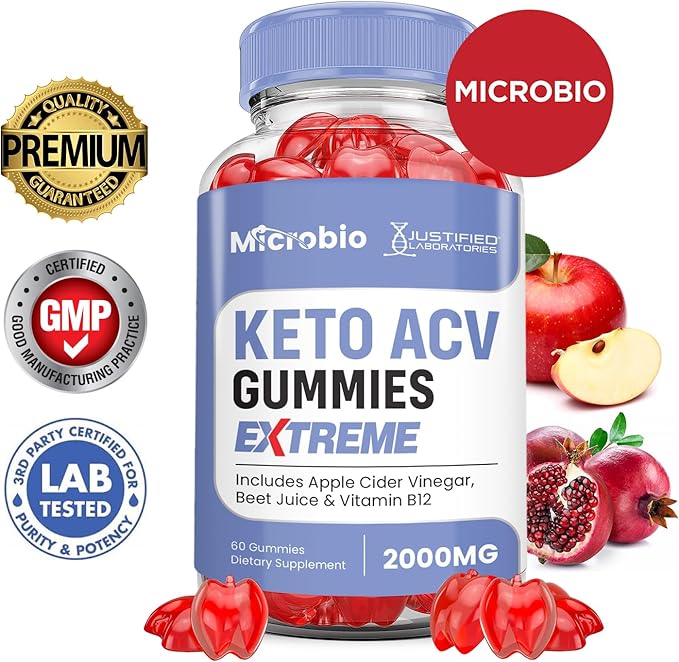 (3 Pack) MIcrobio Keto ACV Gummies Extreme 2000MG Micro Bio Keto Gummies Apple Cider Vinegar Formulated with Pomegranate Beet Juice Powder B12 Vegan Non GMO 180 Gummys