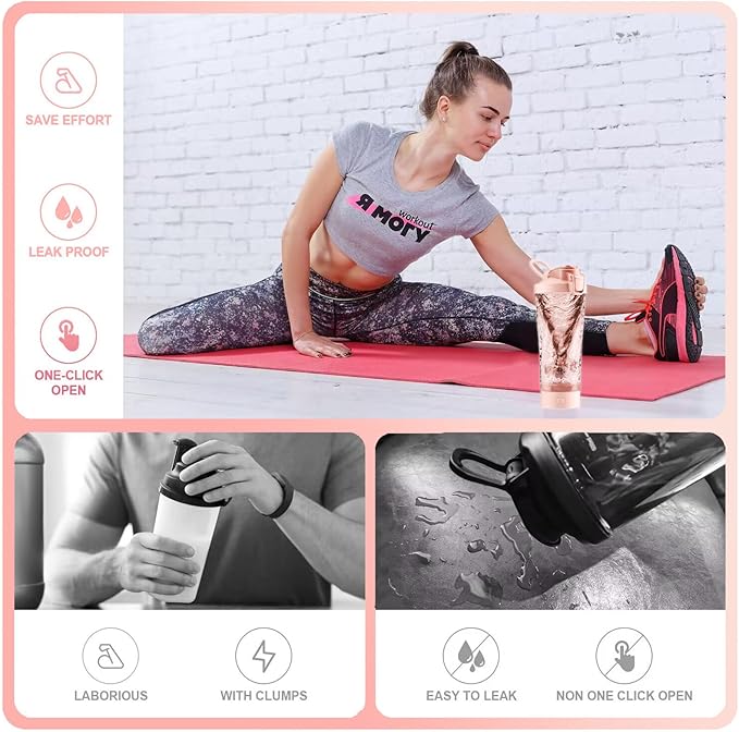 Electric Protein Shaker Bottle, 24oz Lockable Electric Blender Cup, Tritan USB Rechargeable Protein Shake Mixer, Blender Shaker Cups for Protein Shakes, Pink