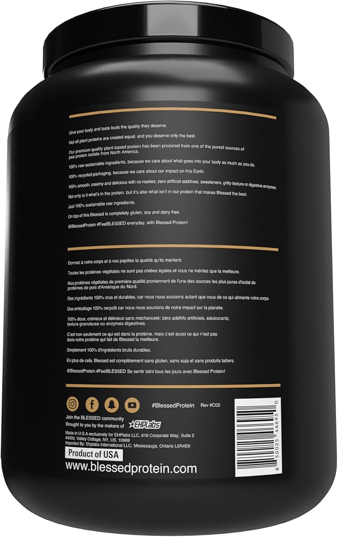 Blessed Vegan Protein Powder - Plant Based Protein Powder Meal Replacement Protein Shake, 23g of Pea Protein Powder, Dairy Free, Gluten Free, Soy Free, No Sugar Added, 30 Servings (Peanut Butter Cup)