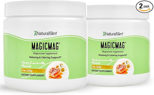 NaturalSlim Magicmag Pure Magnesium Citrate Powder Stress, Constipation, Muscle, Heart Health, and Sleep Support | Honey Chamomile Flavored Magnesium Supplement - 8oz Drink Mix (2 Pack)