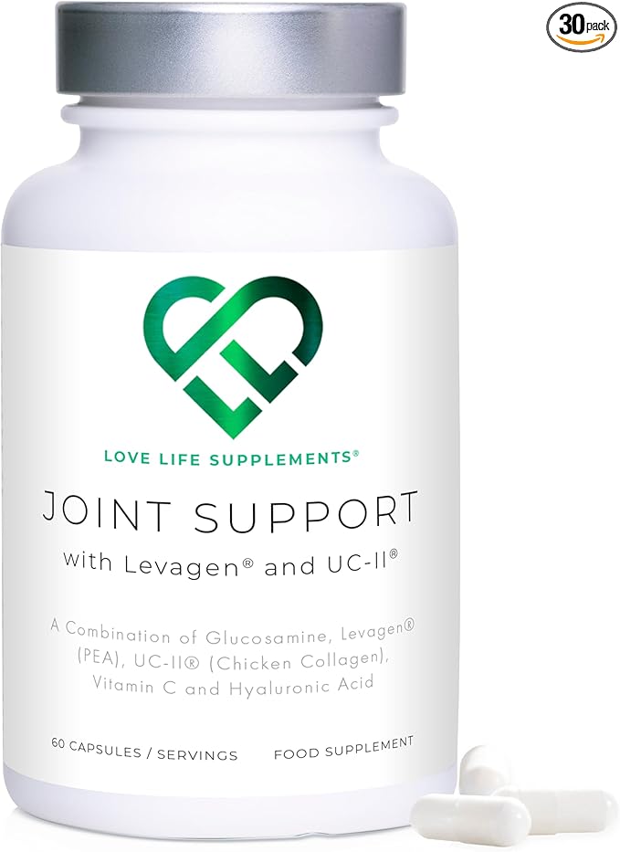 Joint Support, 2 Month Supply - 60 Capsules, with Glucosamine, Vitamin C, Hyaluronic Acid, Levagen® + UC-II® Chicken Collagen Type 2 for Joint Pain Relief, Joint Care Supplements for Men & Women