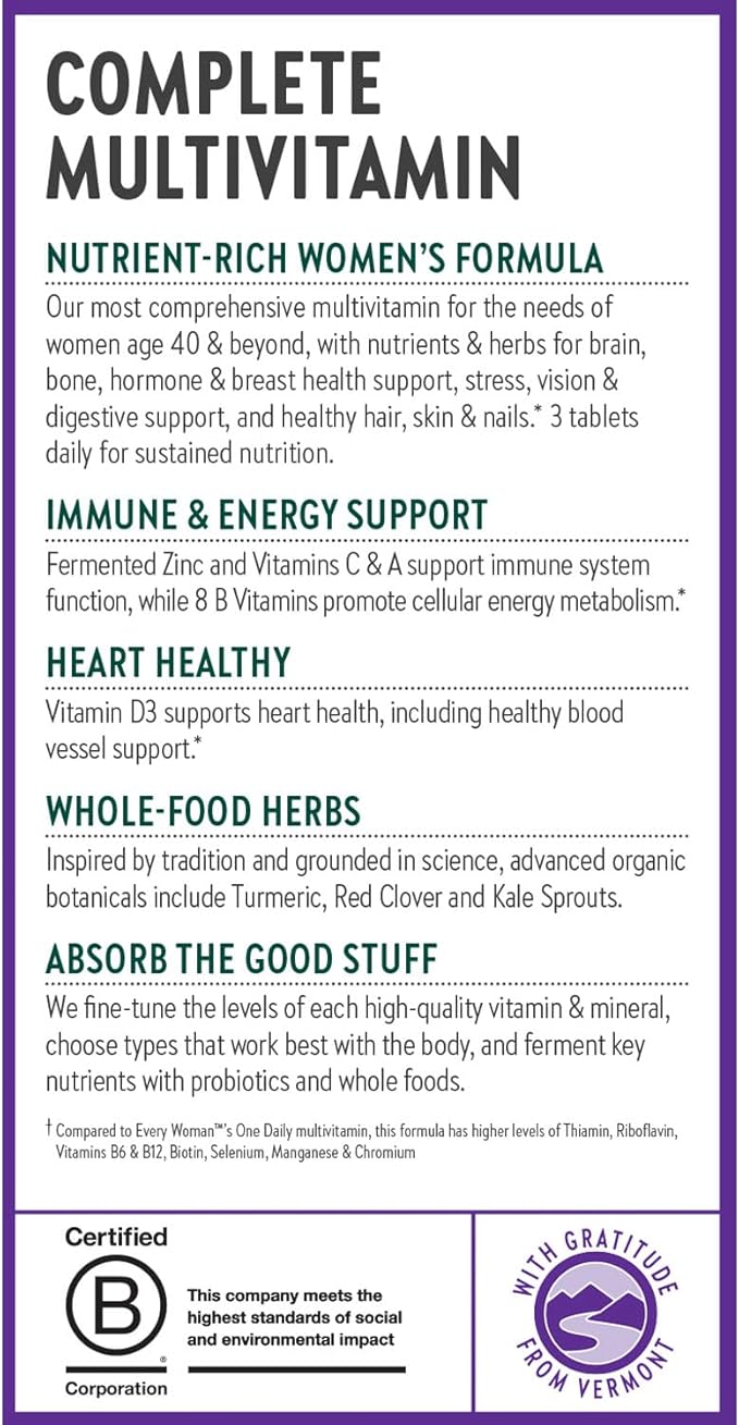 New Chapter Women's Multivitamin 40+ Advanced Formula for Heart, Hormone, Immune & Energy Support, Higher Levels of Whole-Food Fermented B Vitamins +D3, Made with Organic Non-GMO Ingredients, 96 Count