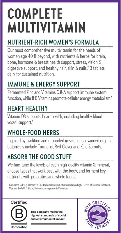 New Chapter Women's Multivitamin 40+ Advanced Formula for Heart, Hormone, Immune & Energy Support, Higher Levels of Whole-Food Fermented B Vitamins +D3, Made with Organic Non-GMO Ingredients, 96 Count
