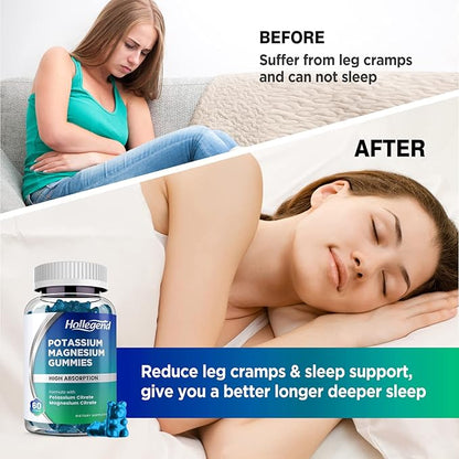 Potassium Magnesium Gummies, High Absorption Potassium Citrate 99mg Magnesium Citrate 180mg, Chewable Gummy Supplements for Leg Cramps & Muscle, 60 Count