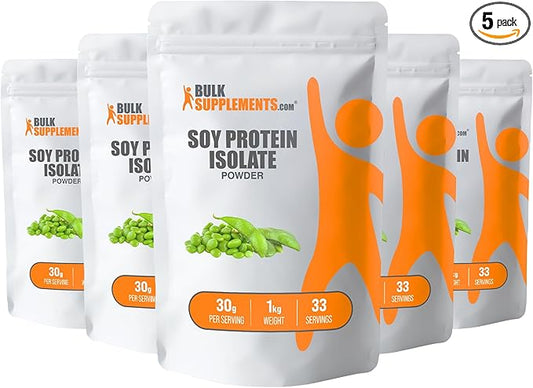 BulkSupplements.com Soy Protein Isolate Powder - Vegan Protein Powder, Soy Protein Powder - Unflavored Protein Powder, Gluten Free, 30g per Serving, 5kg (11 lbs) (Pack of 5)
