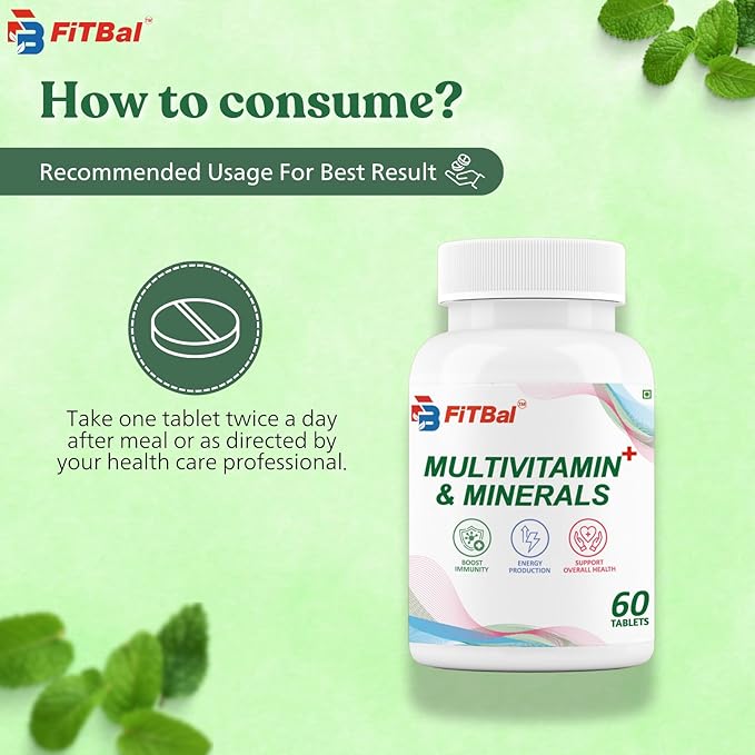 Multivitamin + Minerals - Improve Immunity,Support Energy Production & Overall Health - 60 Tablets