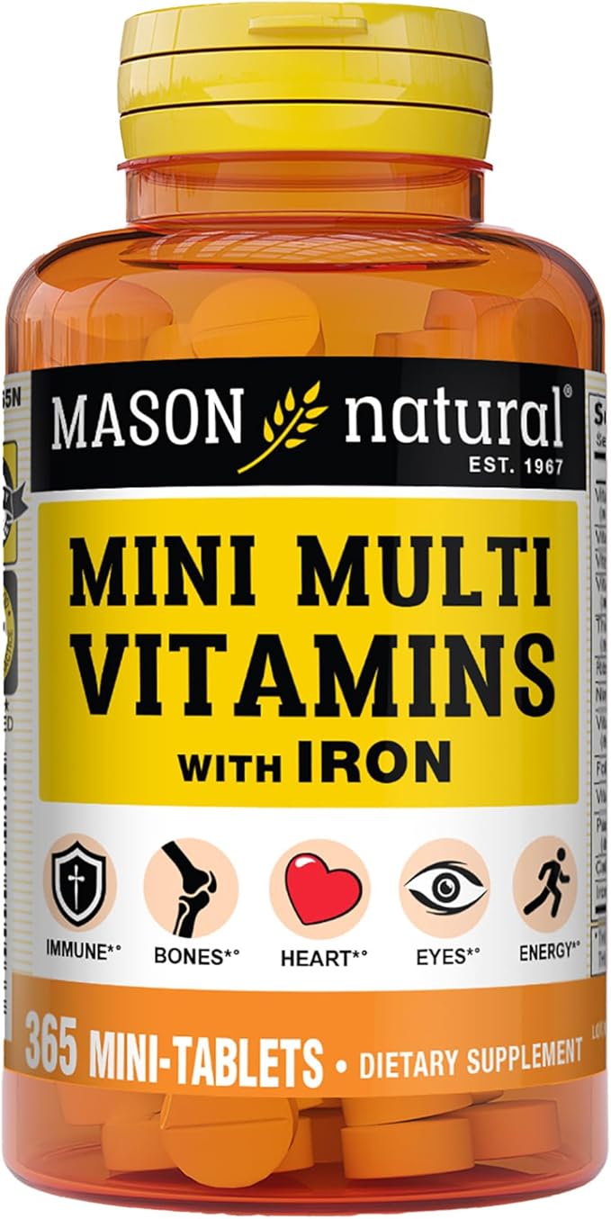MASON NATURAL Mini Multi Vitamins with Iron, Vitamins A, C, D, E, B1, B2, B3, B6, B12, Folate and Calcium for Overall Health, 1 Year Supply