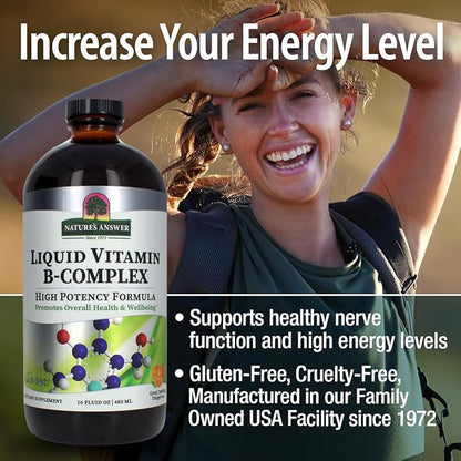 Nature's Answer Liquid Vitamin B-Complex Supports Healthy Energy Levels | Promotes Healthy Nerve Function | All-Natural Tangerine Flavor | Gluten-Free & Benzoate-Free 16oz