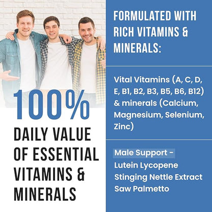 Men's Multivitamin - Essential Multivitamins & Multiminerals Supplement A, C, D, E & B12, with Zinc, Calcium, Magnesium & More for Men's Wellness Support. Boost Your Body and Mind!