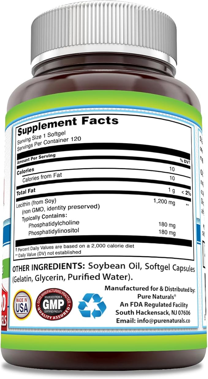 Pure Naturals Lecithin 1200 mg Softgels Supplement | High Potency | Non-GMO | Gluten Free (120 Count)