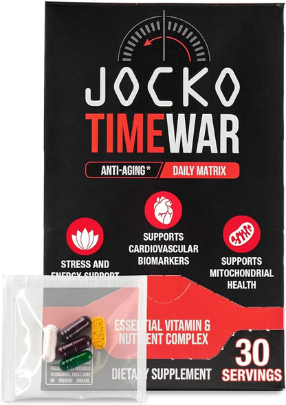 Jocko Fuel TIME WAR Multivitamin - Healthy Aging Supplement for Heart, Bone, & Eye Health, Essential Vitamins and Minerals, Supports Stress Relief and Energy Levels - 30 Day Supply