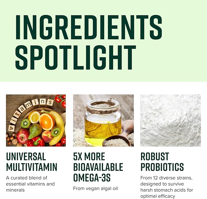 Vibrant Health, Trilogy Vegan, Probiotic Multivitamin with an Essential Blend of Omega-3 from Vegan Algal Oil, Vitamin A, B12, C, D3, E, Selenium, Magnesium & Zinc, 30 Servings