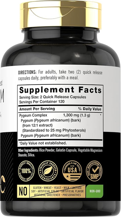 Carlyle Pygeum Supplement 1300mg | 240 Capsules | Non-GMO, Gluten Free | Africanum Bark Extract Supplement