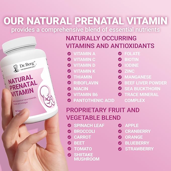 Dr. Berg Natural Prenatal Vitamins for Women (Pregnant & Nursing) - Prenatal Vitamins with Folate, Vitamins, Minerals, Omegas, &11 Powerful Superfoods - Womens Prenatal Multivitamin - 60 Capsules