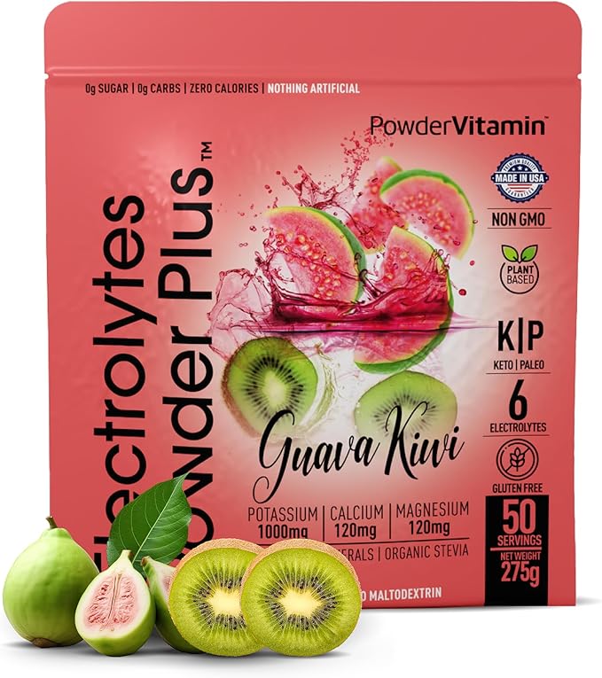 Electrolytes Powder Plus (50 Servings) Guava Kiwi Electrolyte Powder Zero Calorie Keto, 0 Sugar, No Maltodextrin,1000mg Potassium,120mg Calcium,120mg Magnesium, Hydration Powde