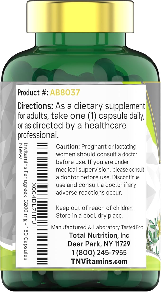 Fenugreek Capsules: 3200 mg - 180 Capsules | Fenugreek Supplement for Men & Women | Fenugreek Seed Powder Extract | Non-GMO | Made in The USA!