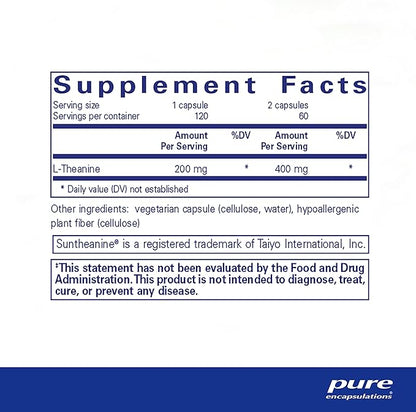 Pure Encapsulations L-Theanine - Amino Acid Supplement to Support Relaxation, Stress & Nervous System - 120 Capsules