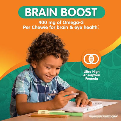 Omega 3 Gummies - Ultra-High DHA Chewable Gel Gummy - Omega 3 for Kids Supports Brain & Eye Health - Sugar-Free Natural Fruit Flavor - Kids Omega 3 Fish Oil Gummies (30 Count)